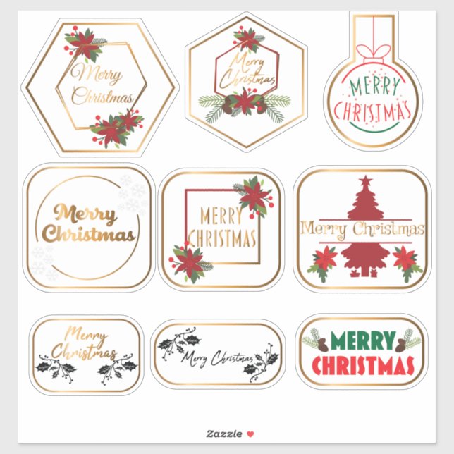 Elegant Red & Gold Merry Christmas Stickers Set (Sheet)