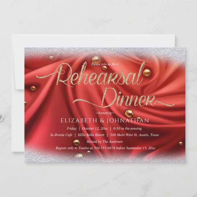 Elegant Red Gold Minimal Wedding Rehearsal Dinner Invitation (Front)