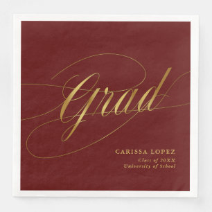 Elegant Red & Gold Minimalist Grad Calligraphy Napkin