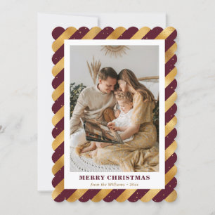 Elegant Red Gold Modern Photo Merry Christmas Holiday Card