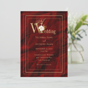 Elegant Red Gold Modern Wedding Invitation