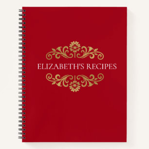 Elegant Red Gold Monogram Recipe Cookbook Notebook