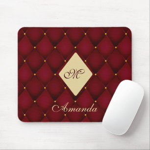 Elegant Red Gold Monogram Tufted Mouse Mat