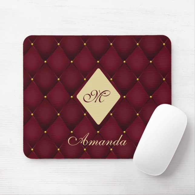 Elegant Red Gold Monogram Tufted Mouse Mat (With Mouse)