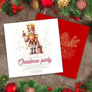 Elegant Red Gold Nutcracker Christmas Party Invitation