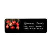 Elegant Red Gold Ornament Christmas Return Address
