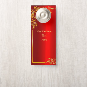 Elegant Red & Gold Ornamental Design Personalised Door Hanger