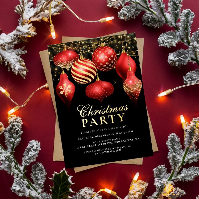 Elegant Red Gold Ornaments Christmas Party Foil (Elegant Red Gold Ornaments Christmas Party Foil Foil Invitation)