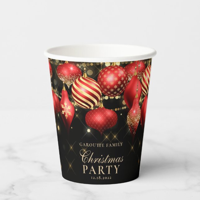 Elegant Red Gold Ornaments Christmas Party Paper Cups (Back)