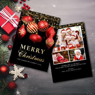 Elegant Red Gold Ornaments Christmas Photo Foil Holiday Card