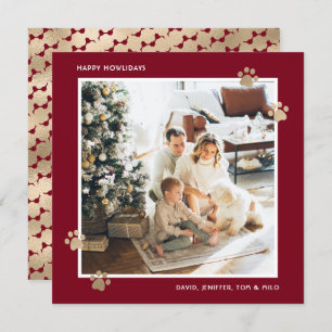 Elegant Red Gold Paw Photo Happy Howlidays Holiday Card