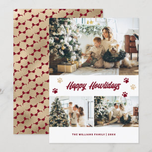 Elegant Red Gold Paws Photo Happy Howlidays Holiday Card