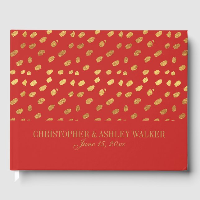 Elegant Red Gold Personalised Wedding Guestbook (Front)