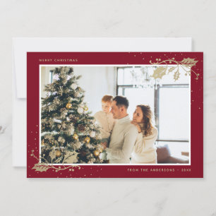Elegant Red Gold Photo Christmas Card