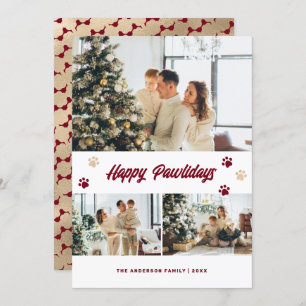 Elegant Red Gold Photo Happy Pawlidays Card