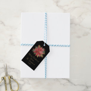 Elegant Red Gold Poinsettia Merry Christmas Black Gift Tags