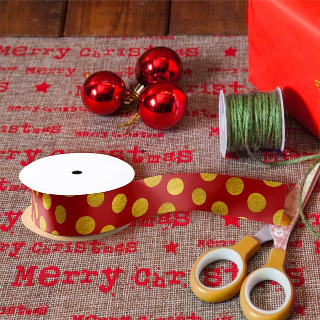 Elegant Red & Gold Red Polka Dots Modern Christmas Satin Ribbon (Creator Uploaded)