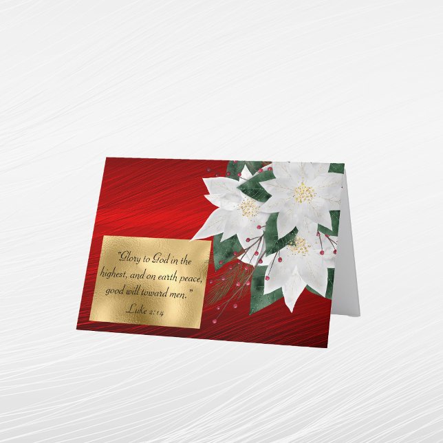 Elegant Red Gold Religious Floral Photo Christmas Holiday Card (Creator Uploaded)