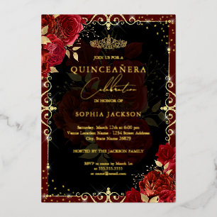 Elegant Red Gold Rose Quinceanera