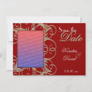 Elegant Red Gold "Save the Date" Flourish Cards