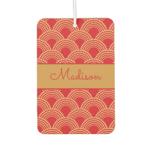 Elegant Red Gold Scallop Pattern Personalised Name Car Air Freshener