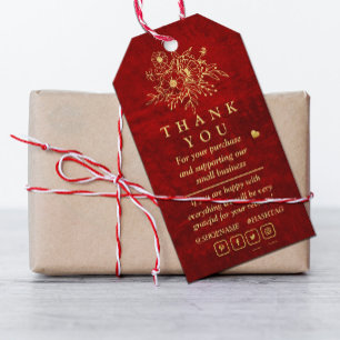 Elegant Red Gold Scratch floral thank you  Gift Tags