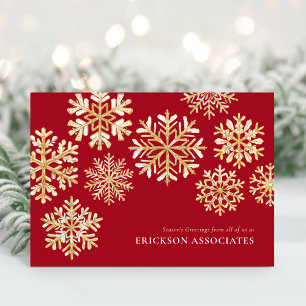 Elegant Red Gold Snowflake Corporate Business Holiday Card