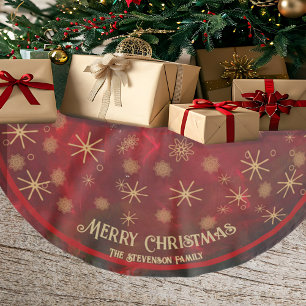 Elegant Red Gold Snowflakes Merry Christmas Brushed Polyester Tree Skirt