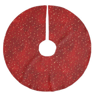 Elegant Red Gold Stars Christmas Brushed Polyester Tree Skirt