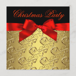 Elegant Red Gold Swirl Bow Christmas Party Invitation