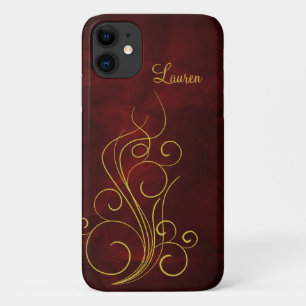 Elegant Red Gold Swirl iPhone 11 Case