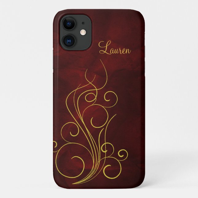 Elegant Red Gold Swirl Case-Mate iPhone Case (Back)