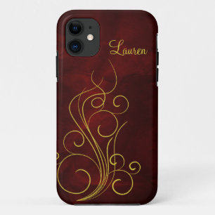 Elegant Red Gold Swirl iPhone 11 Case