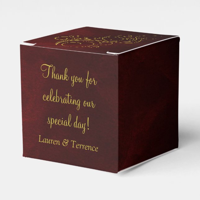 Elegant Red Gold Swirl Wedding Favour Box (Front Side)