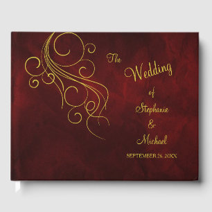 Elegant Red Gold Swirl Wedding Guest Book
