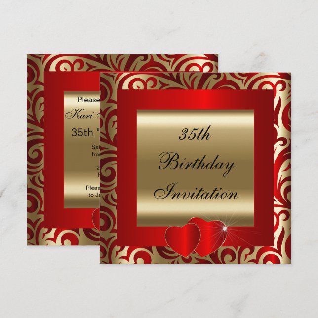 Elegant Red & Gold Swirls Party Invitation (Front/Back)