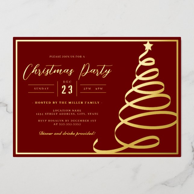 Elegant Red Gold Tree Christmas Party (Front)