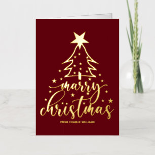 Elegant Red Gold Typography Christmas Card