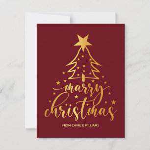 Elegant Red Gold Typography Christmas Card