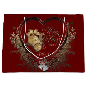 Elegant Red-Gold Victorian Heart Custom Large Gift Bag