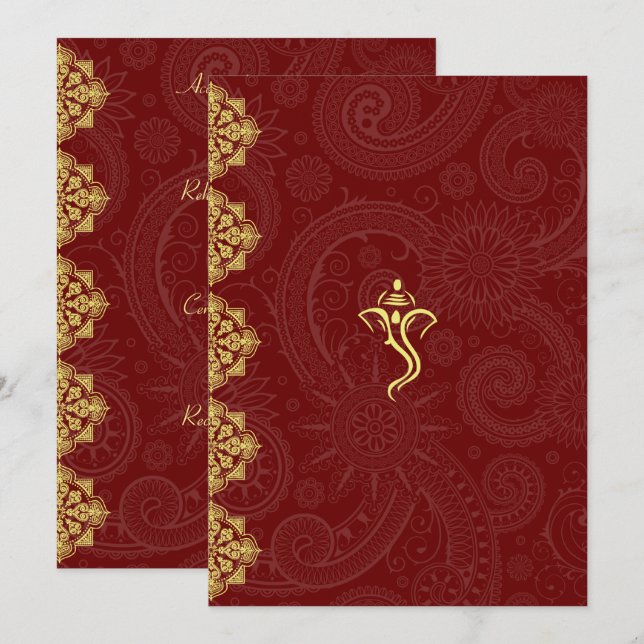Elegant Red & Gold Vinayaka Wedding Insert Invitation (Front/Back)