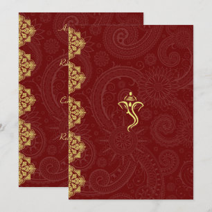 Elegant Red & Gold Vinayaka Wedding Insert Invitation