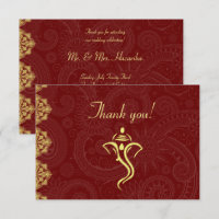 Elegant Red & Gold Vinayaka Wedding Thank You Card