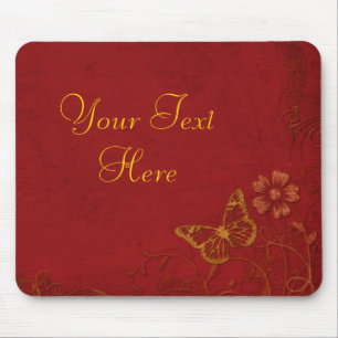 Elegant Red & Gold Vintage Butterflies Mouse Mat