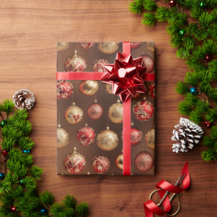 Elegant Red Gold Vintage Christmas Tree Ornaments Wrapping Paper