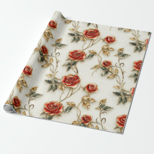 Elegant Red Gold Vintage Roses Wrapping Paper