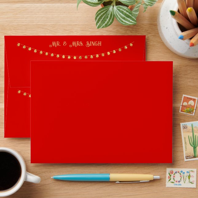 Elegant Red Gold Wedding  Envelope (Desk)
