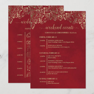 Elegant Red & Gold Wedding Events & Timeline Programme