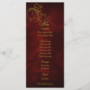 Elegant Red Gold Wedding Menu Rack Card