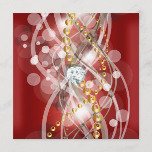Elegant Red Gold White Diamond Birthday Party Invitation